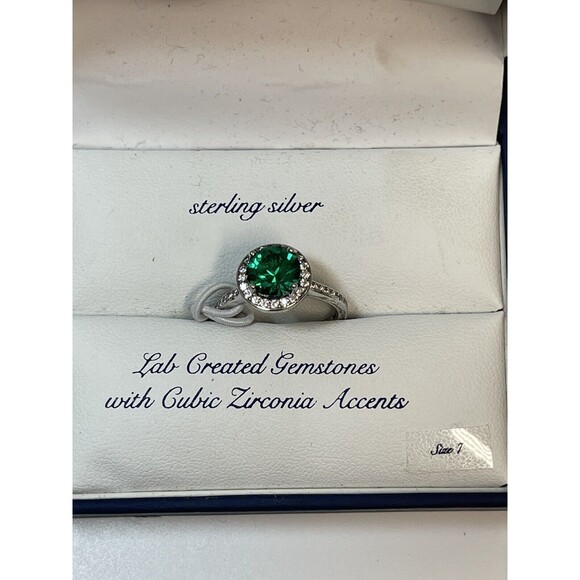 Olivia And Jackson Sterling Silver Lab Created Green Gemstone CZ Ring Sz 7 New - Picture 1 of 10